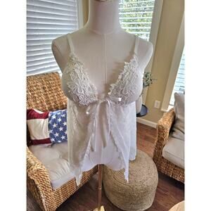 Linea Donatella White Ivory Lace Nightie Baby Doll Chemise Women's M